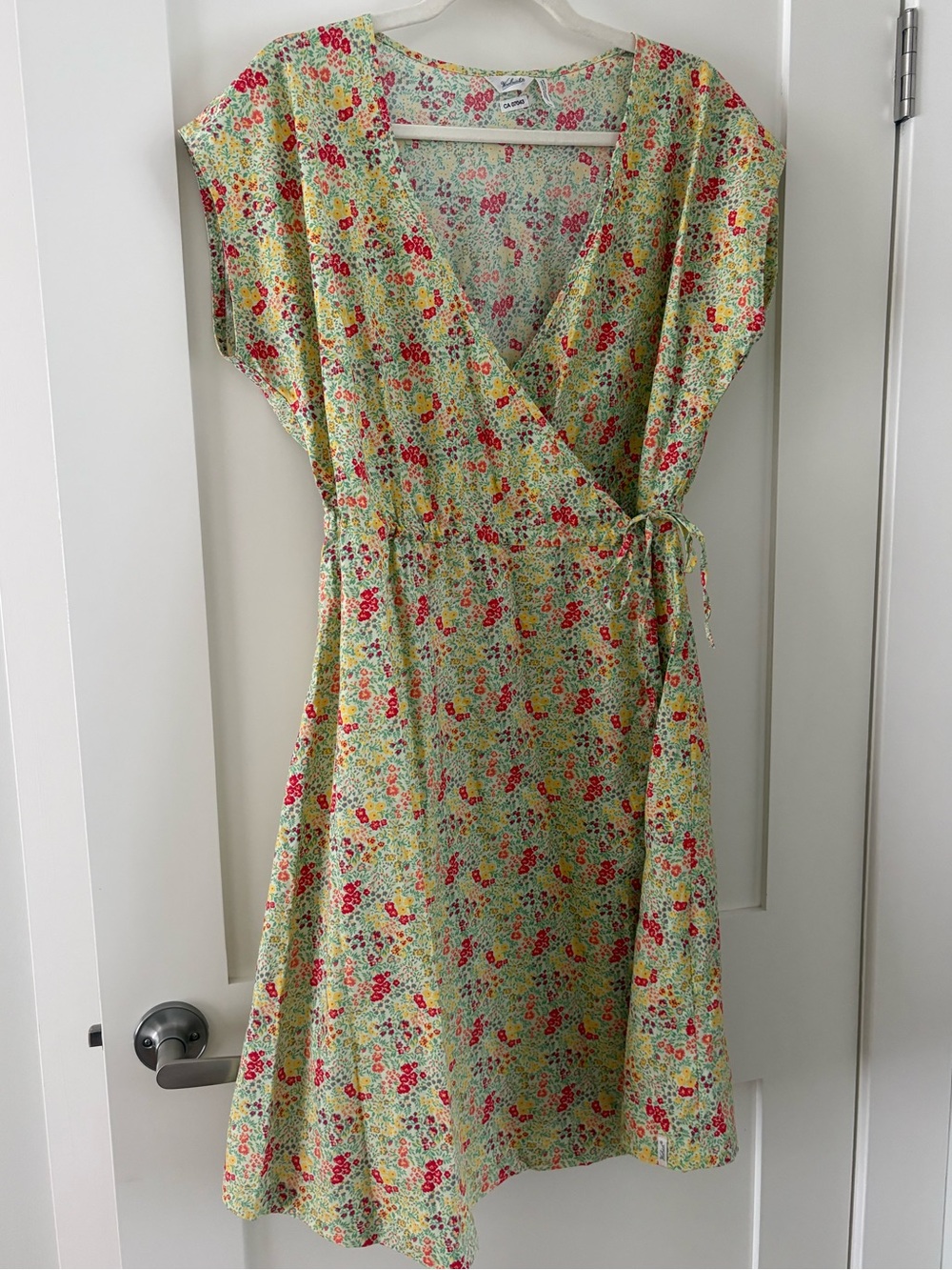 Woolrich Citrus Multi Floral Cotton Dress M — Wrap Tie Waist Cottagecore